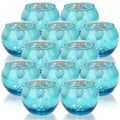 Kit 12 porta-velas de vidro azul com acabamento metálico pontilhado