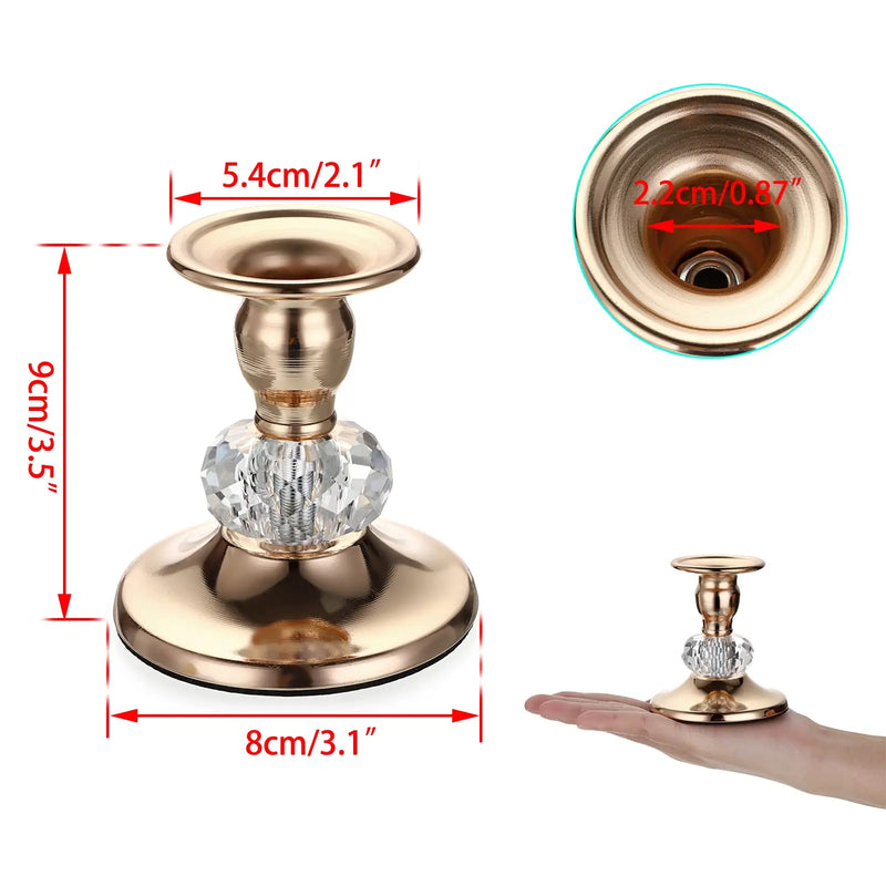 Kit 2 castiçais dourados com cristal decorativo para mesa sofisticada