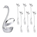 Suporte cisne prata com talheres em inox para sobremesa