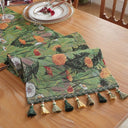Caminho de mesa jacquard boho com tassel, estampas vintage coloridas em poliéster e algodão