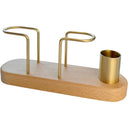 Porta-guardanapos rústico moderno de madeira clara e metal dourado para mesa posta