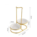 Porta‑utensílios dourado com duas bandejas redondas em cerâmica