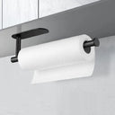 Suporte de rolo de papel preto prateado montado na cozinha