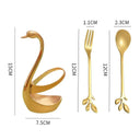 Suporte cisne dourado com talheres em inox para sobremesa