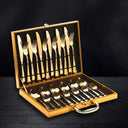 Jogo de talheres inox dourado 24 peças com maleta rígida de luxo – Casa Splendida