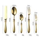 Detalhe das peças do Faqueiro Inox Royal Classic 30 Peças Dourado Casa Splendida com design clássico e polimento dourado espelhado