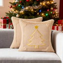Kit 2 capas de almofada de Natal bege com árvore bordada dourada — Casa Splendida