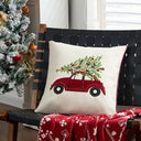 Capa de almofada de Natal com carro vermelho e árvore bordados 45x45 cm — Casa Splendida