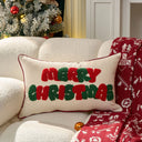 Capa de almofada baguete de Natal bordada em vermelho e verde 30x50 cm — Casa Splendida