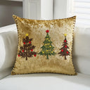 Capa de almofada de Natal em veludo dourado com árvores bordadas — Casa Splendida