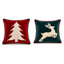 Kit com duas capas de almofada de Natal Bosque de Natal: 1 capa vermelha com árvore + 1 capa verde com rena