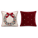 Kit com duas capas de almofada de Natal Guirlanda Clássica: 1 capa com guirlanda em fundo creme + 1 capa bordô com poás