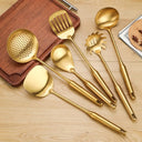 Utensílios de Cozinha Dourado Átrio Com Suporte 7 Peças Casa Splendida