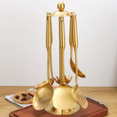 Utensílios de Cozinha Dourado Átrio Com Suporte 7 Peças Casa Splendida